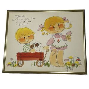Children are a Gift of the Lord Print People Prints by Gini Vintage Art Framed